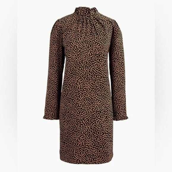 J.Crew Ruffleneck Shift Dress In Black Golden Brandy- Women's Size 8 - Picture 1 of 13